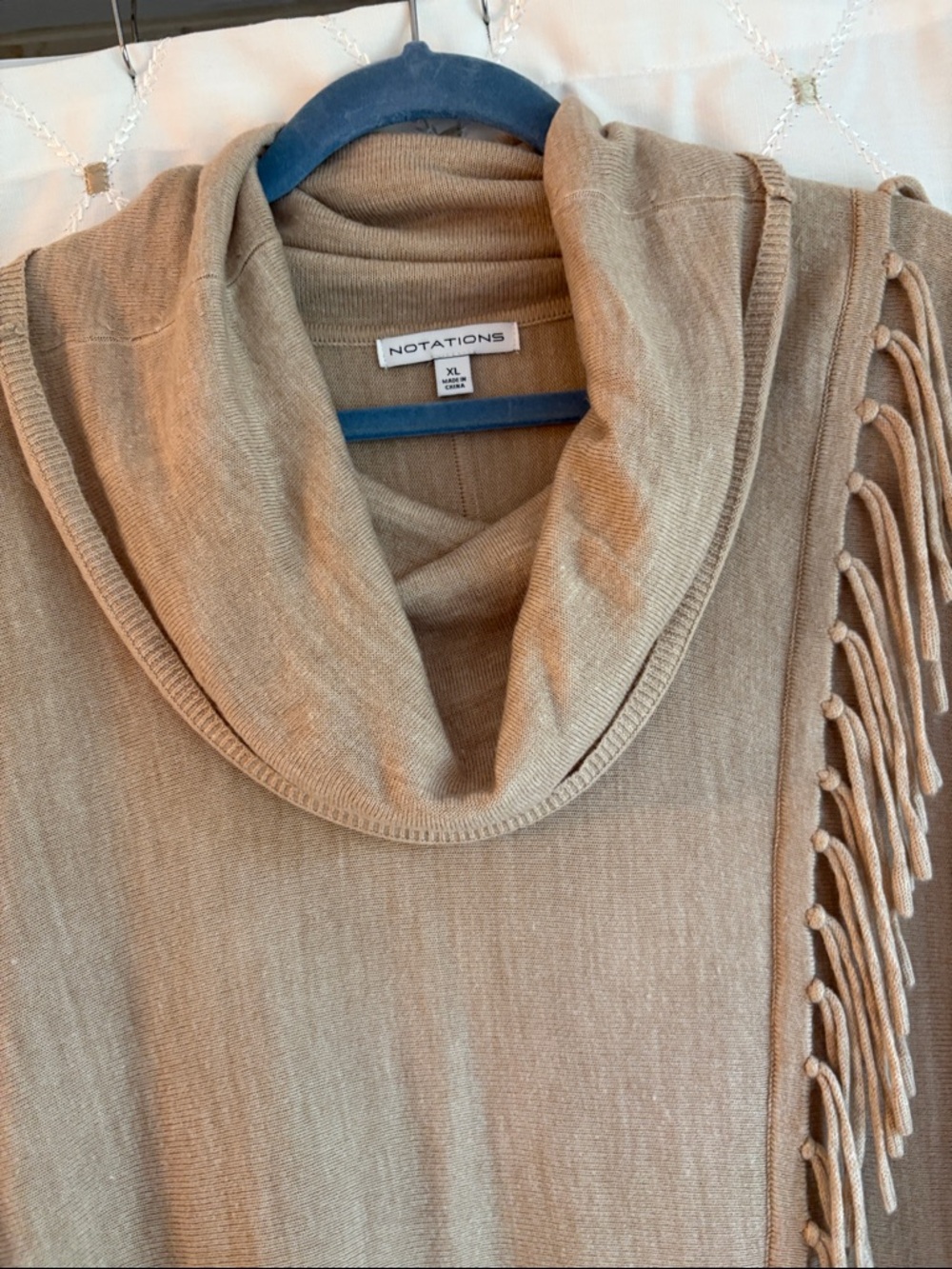 Notations Taupe Fringe Cowl neck tunic - Picture 2 of 5